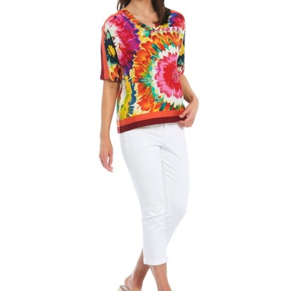 Tru Luxe Jeans Tie Dye Top With Rib Trim - Picture 2 of 5